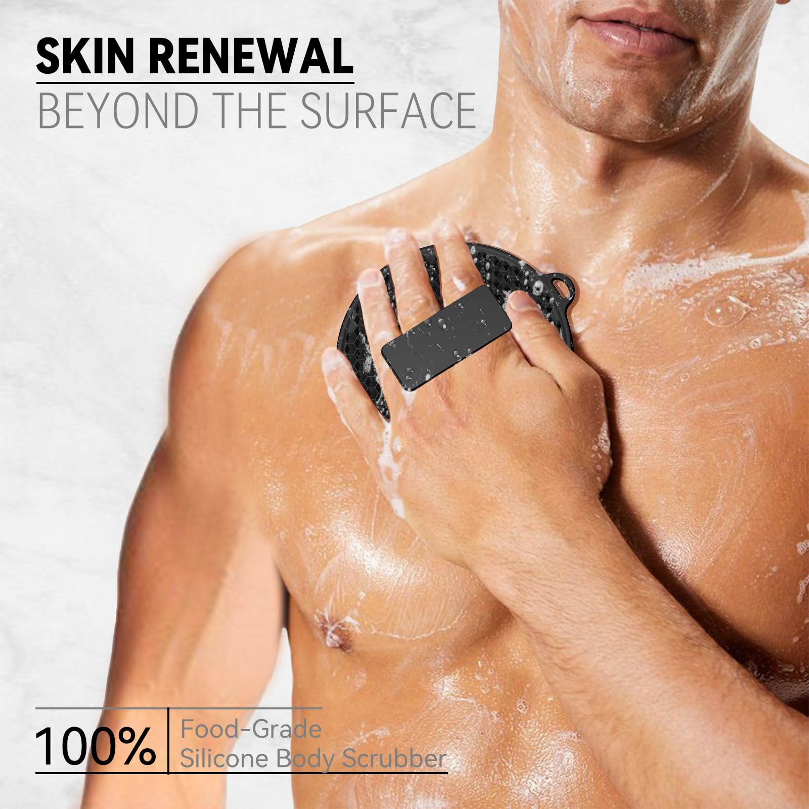 Silicone Body Scrubber for Men & Women - Loop Fin Bristles Loofah for Gentle Exfoliating & Lathering with Body Scrub & Wash, Durable & Hygienic, Deep Cleansing Exfoliator